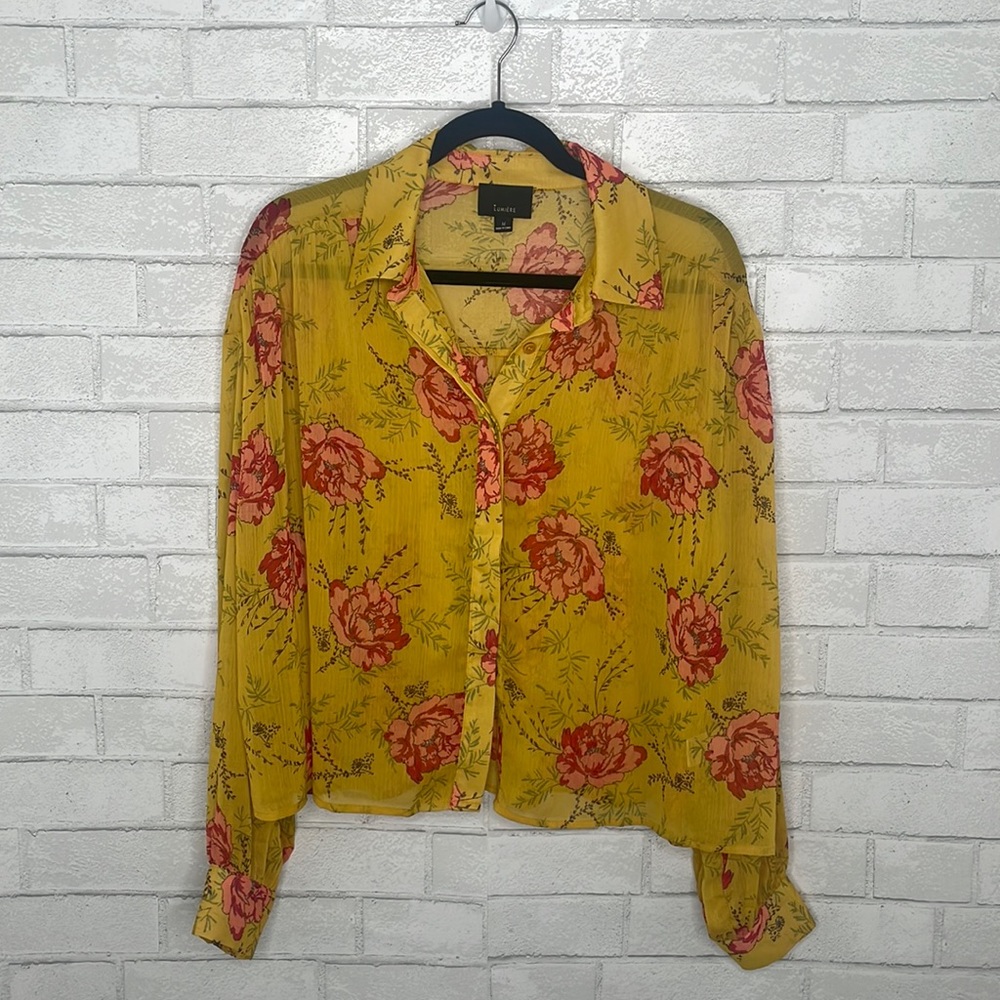 Lumiere Floral Button Up Mustard Shirt - Picture 2 of 13